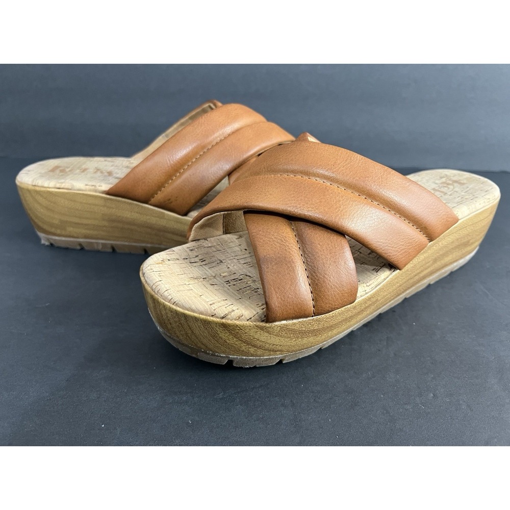 Korks Platform Wedge Slip On Sandal Sz 7 M‎ Brown Criss Cross Straps Faithe Boho